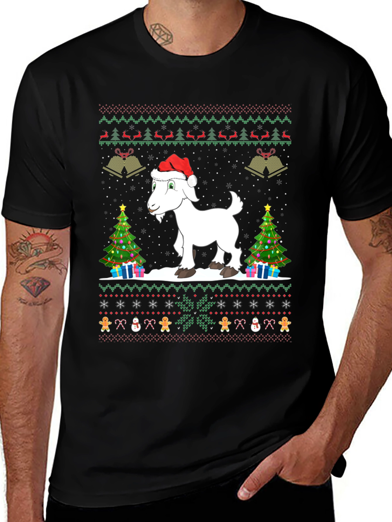 Festive Goat Christmas Ugly Sweater T-Shirt