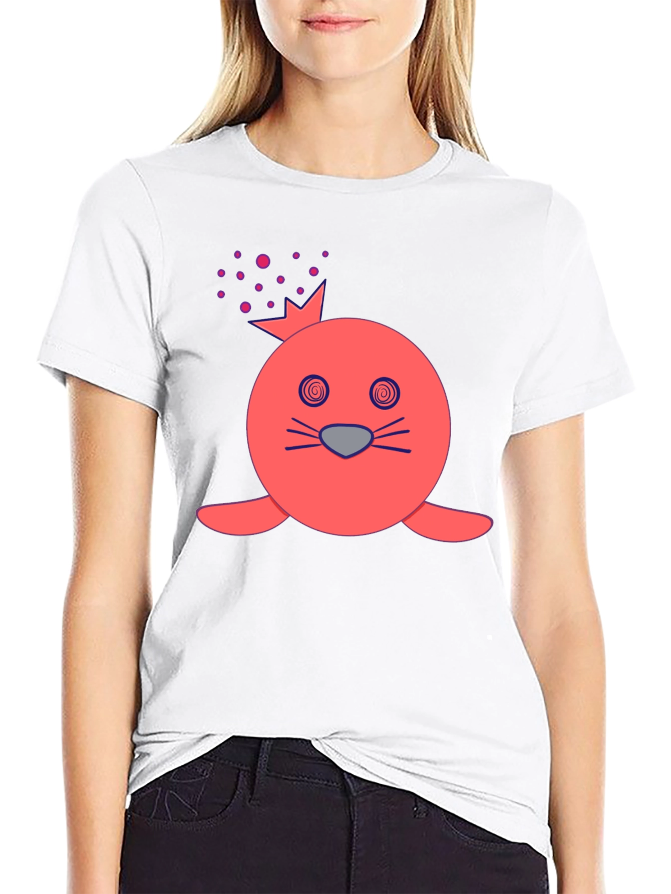 Funny Seal Crown Graphic Tee - Mens Black T-Shirt