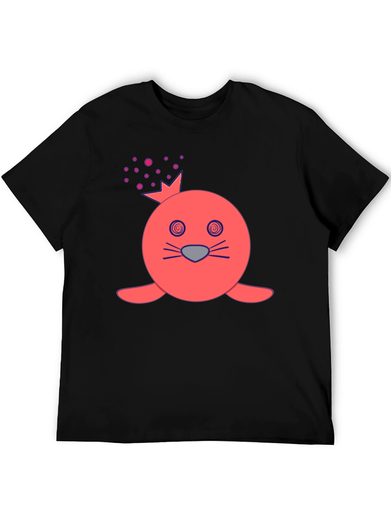 Funny Seal Crown Graphic Tee - Mens Black T-Shirt