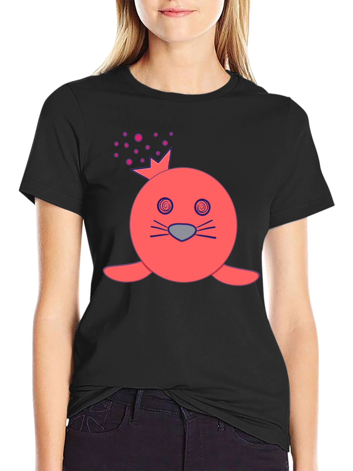 Funny Seal Crown Graphic Tee - Mens Black T-Shirt