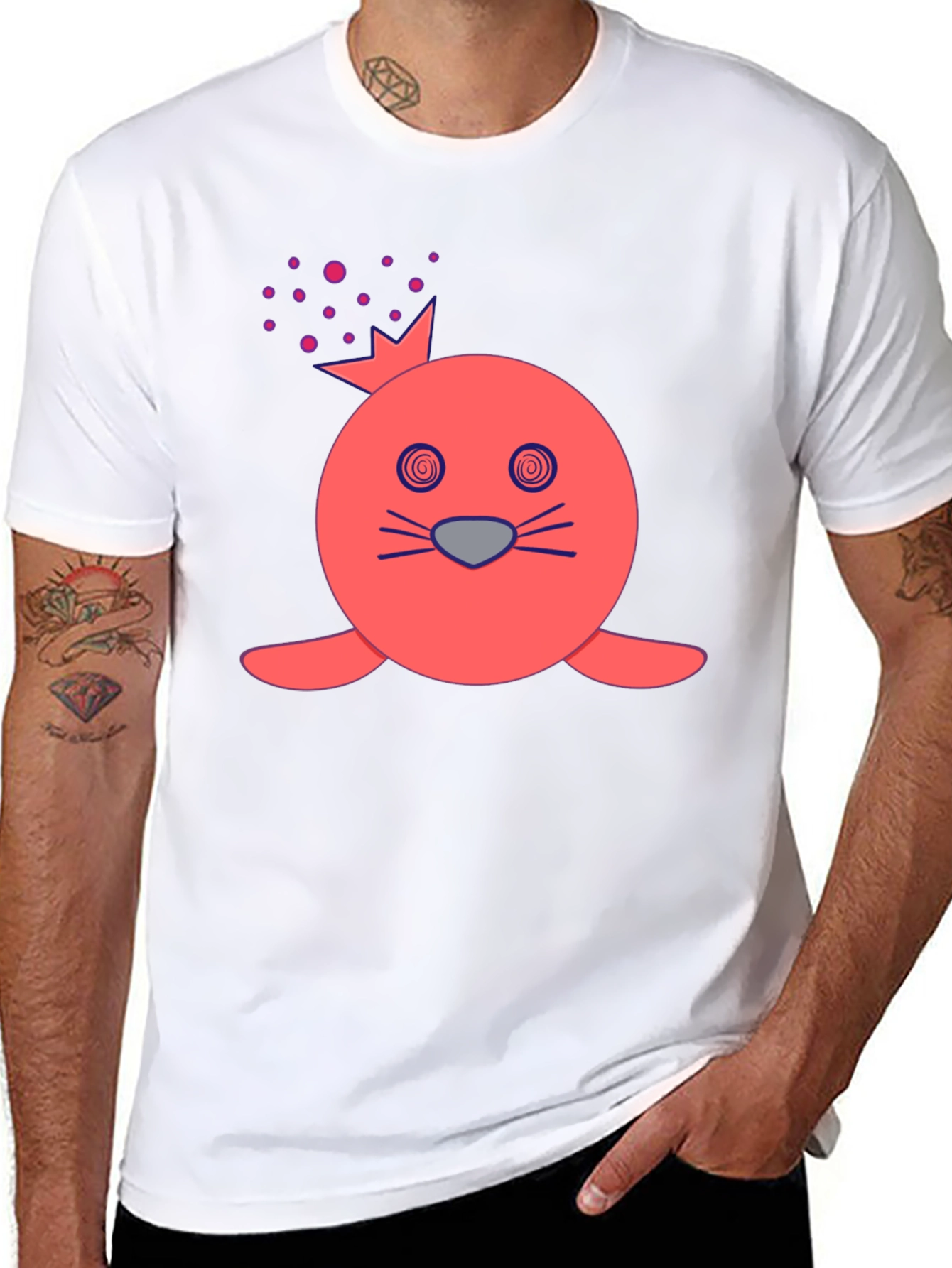 Funny Seal Crown Graphic Tee - Mens Black T-Shirt