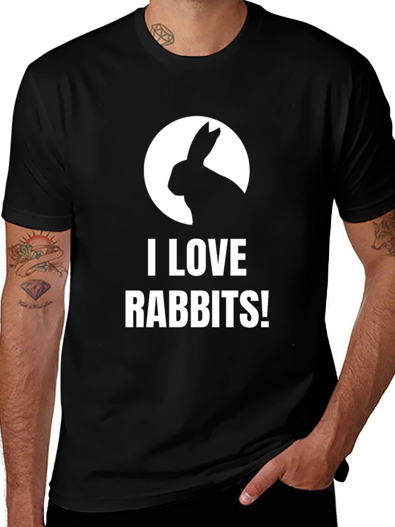 I Love Rabbits Black Graphic T-Shirt