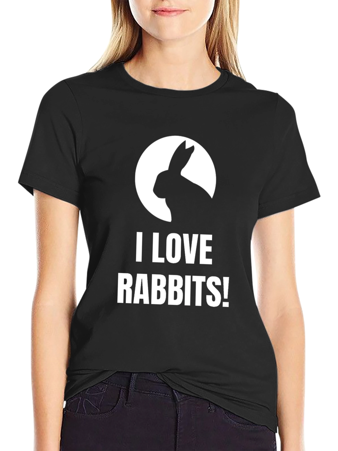I Love Rabbits Black Graphic T-Shirt