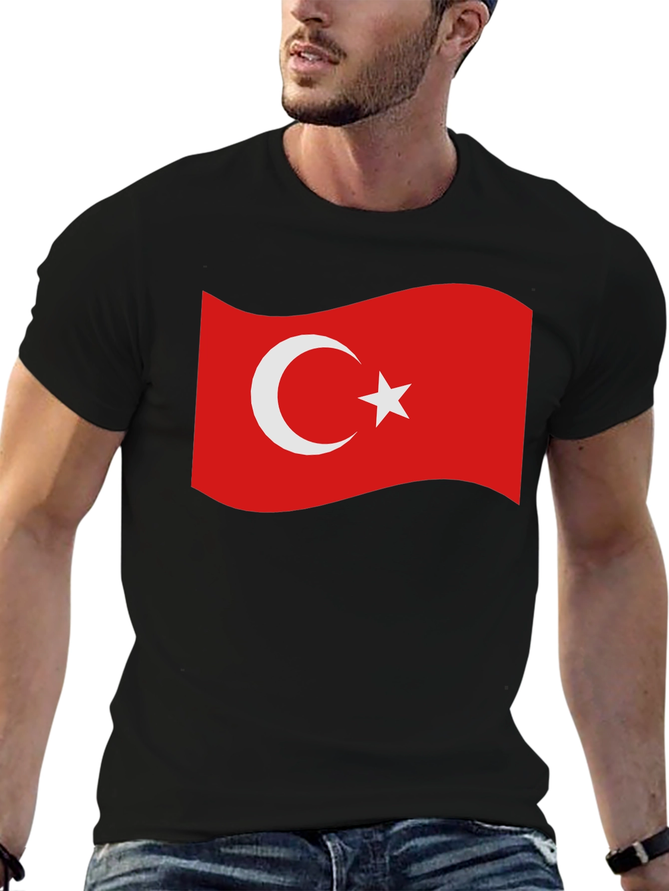 Turkey Flag Graphic T-Shirt - Black Crew Neck Tee