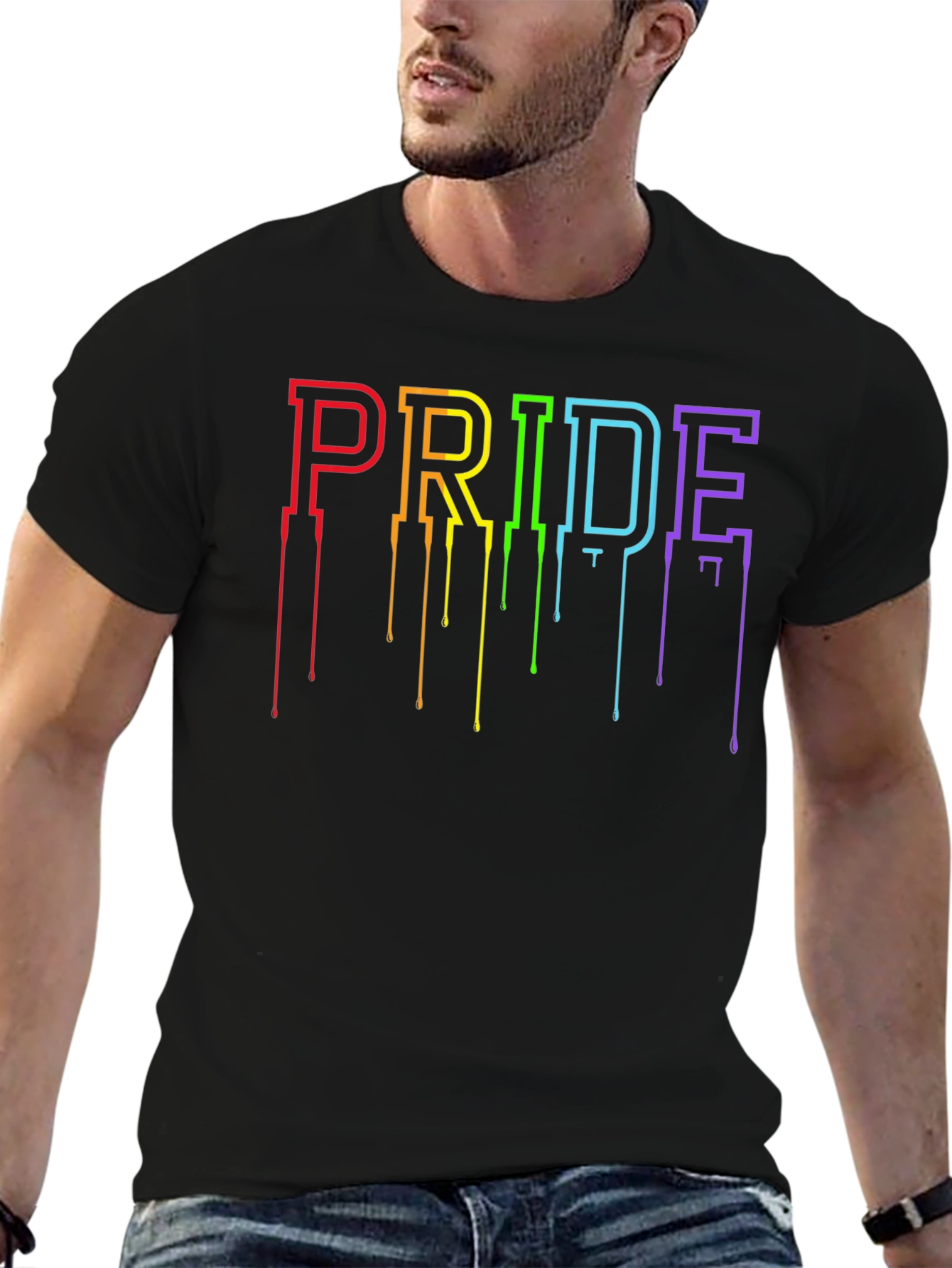 Pride Rainbow Drip Graphic Black T-Shirt
