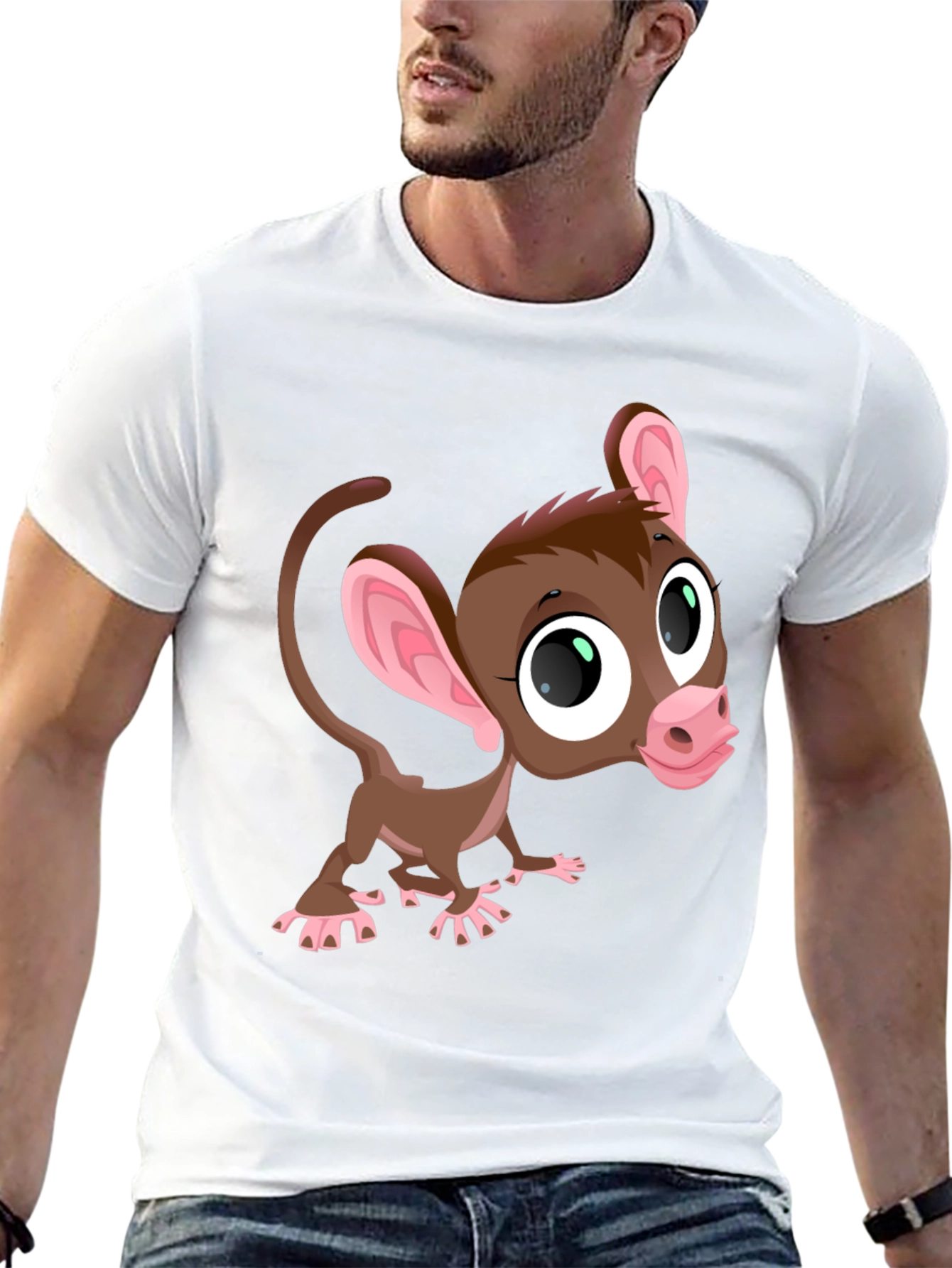 Cute Cartoon Monkey Graphic Tee - Black