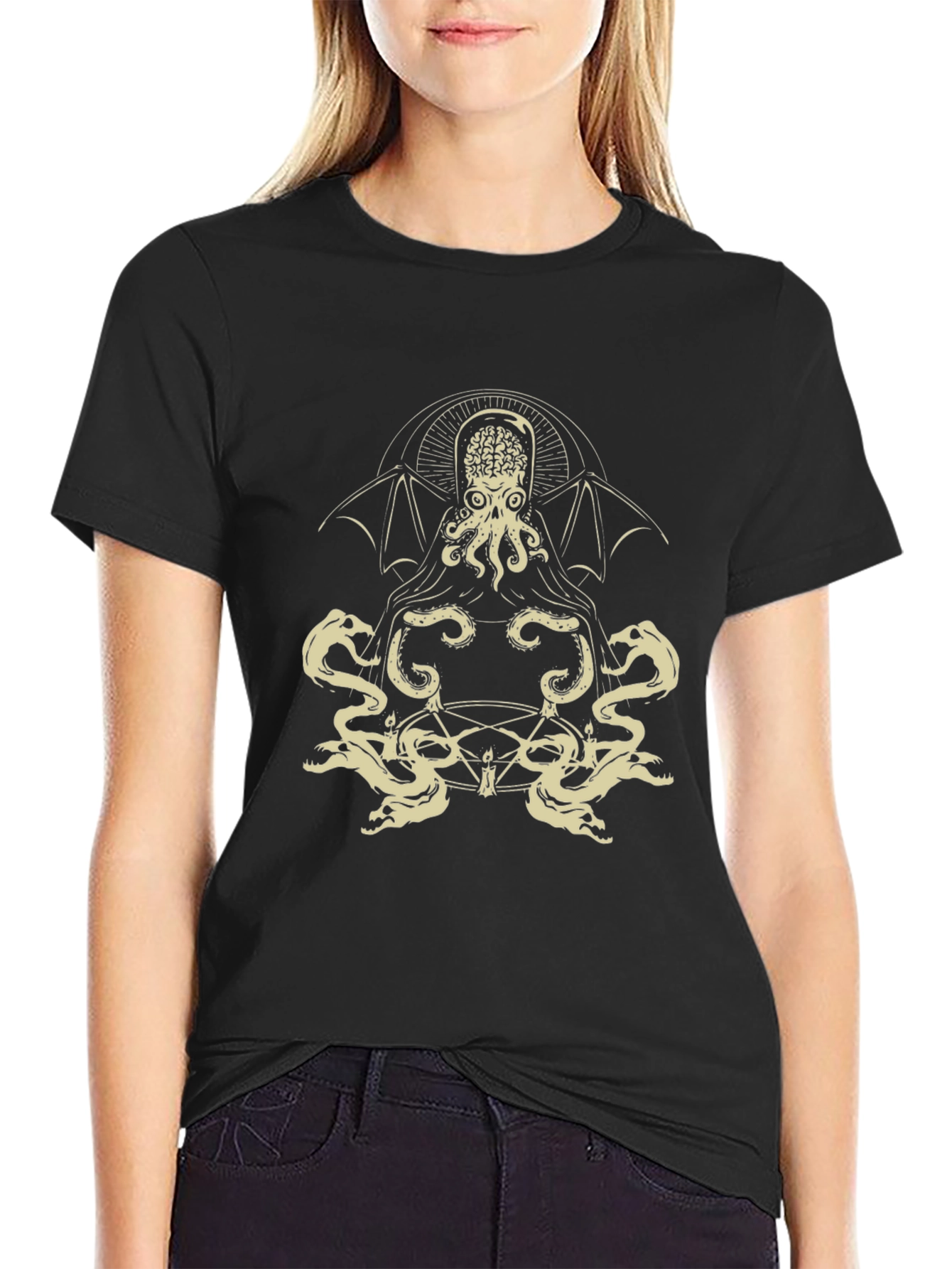 Cthulhu Graphic Tee - Black Cotton Blend