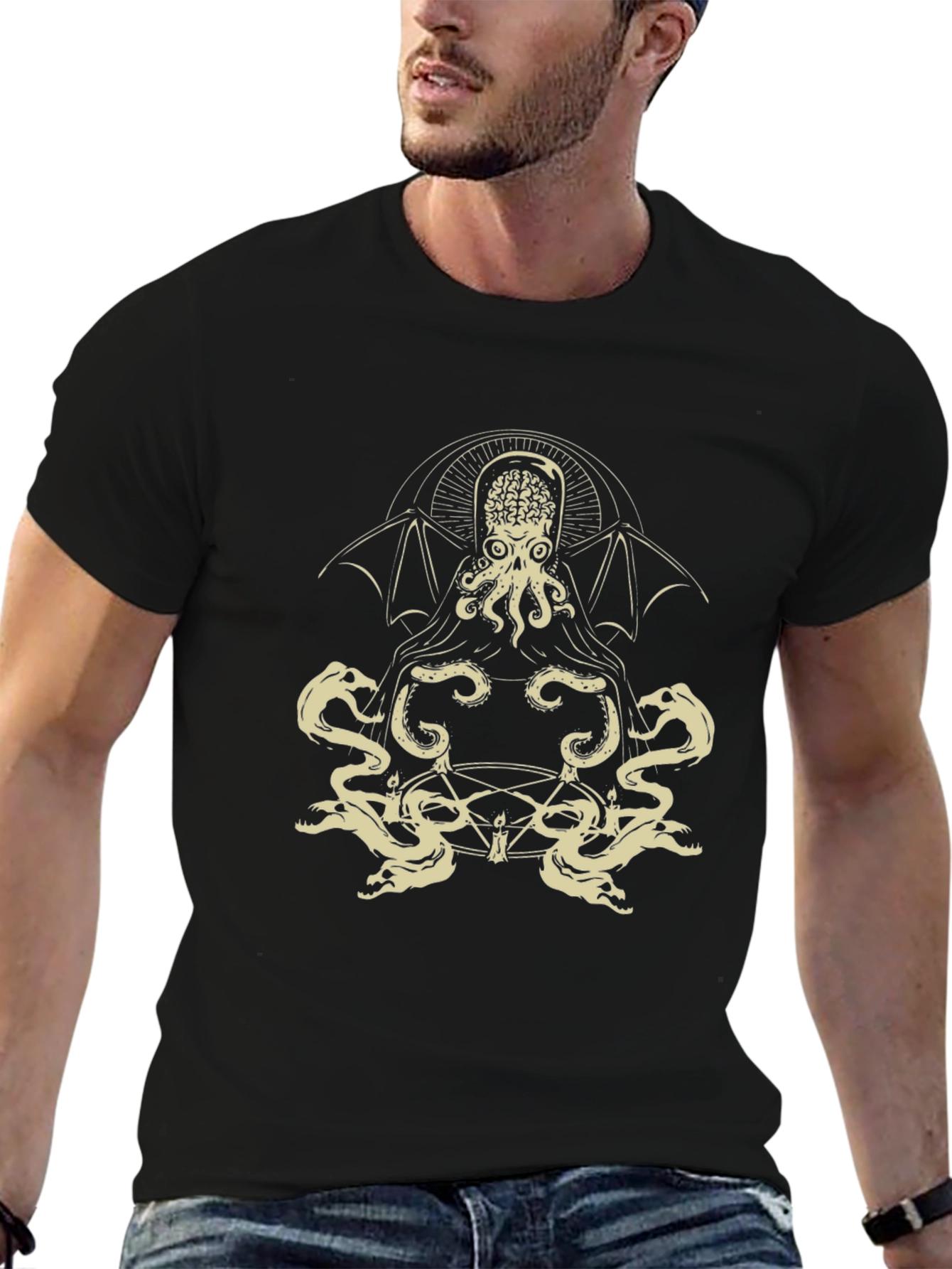 Cthulhu Graphic Tee - Black Cotton Blend