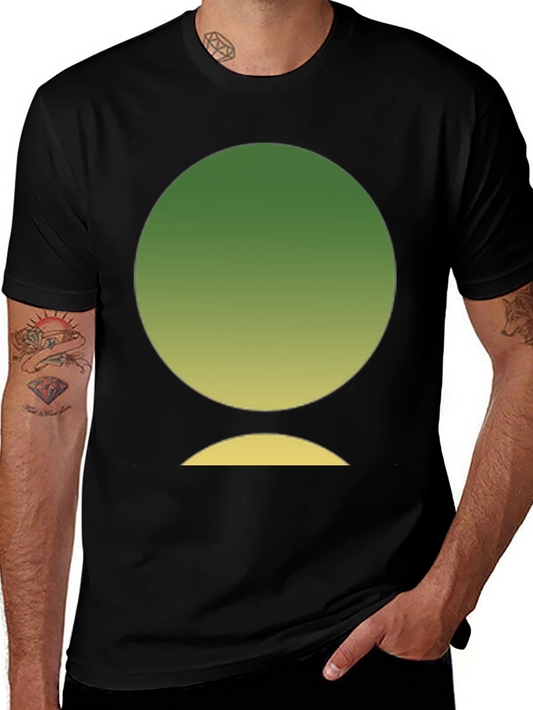 Minimalist Green & Yellow Gradient Circle Black T-Shirt