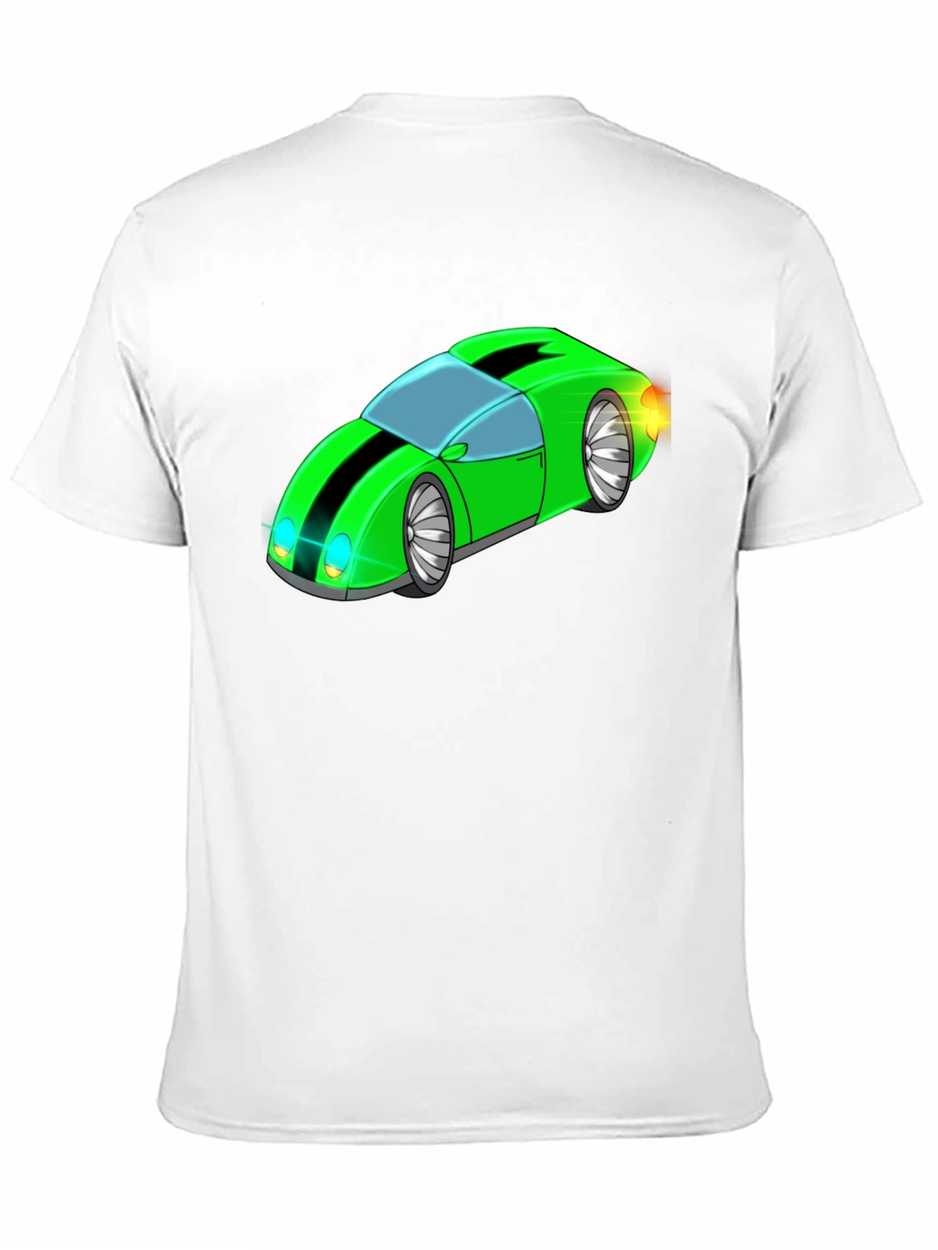 Green Cartoon Car Graphic Black T-Shirt