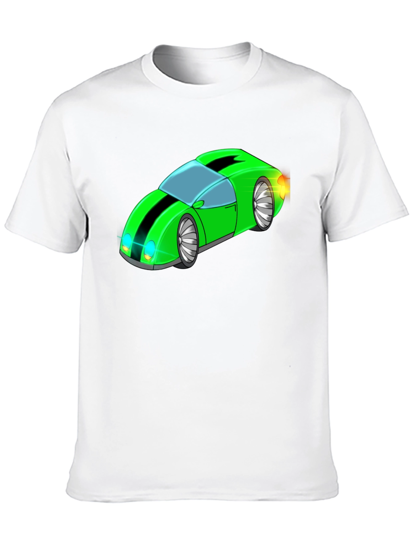 Green Cartoon Car Graphic Black T-Shirt