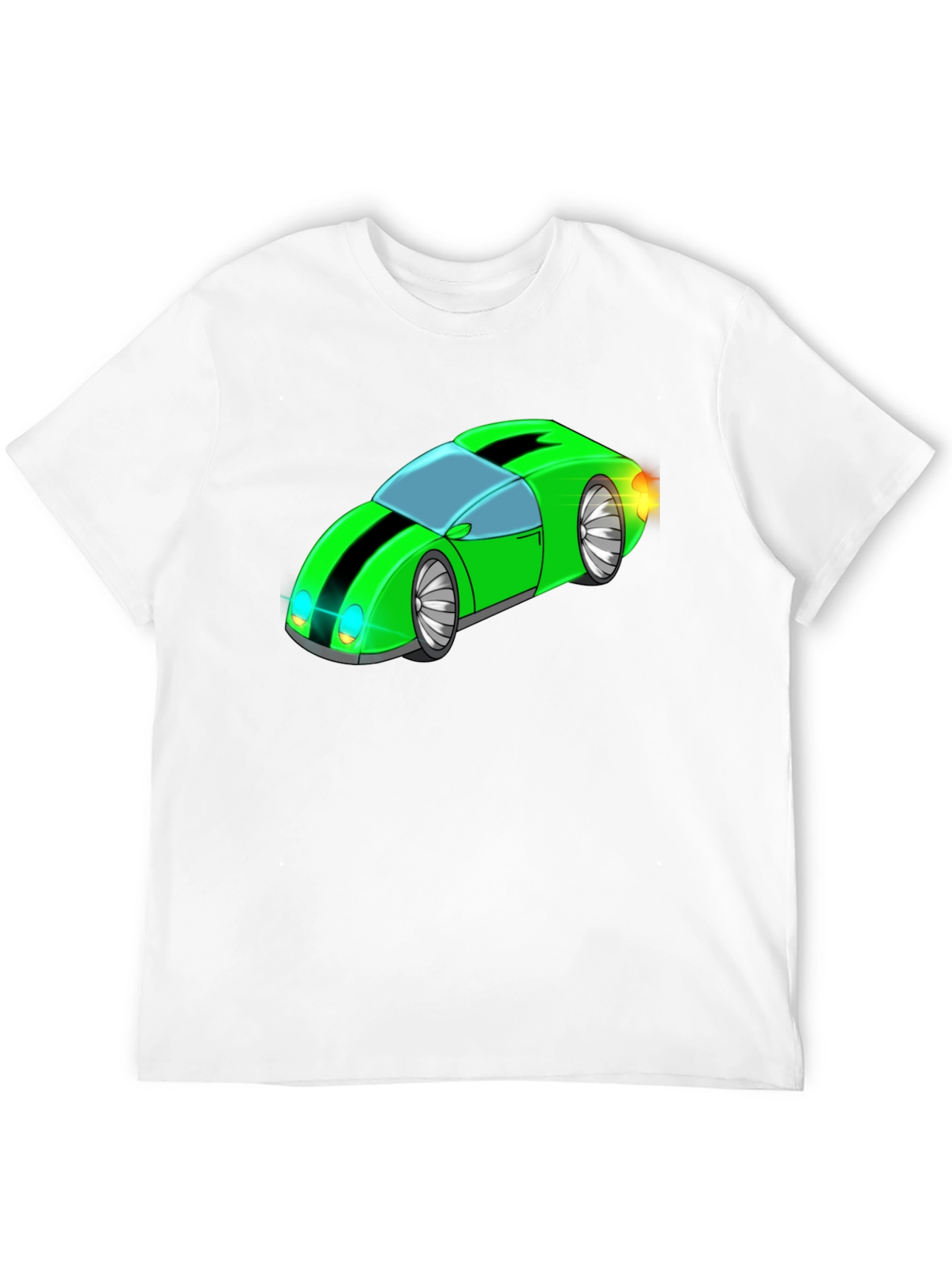 Green Cartoon Car Graphic Black T-Shirt