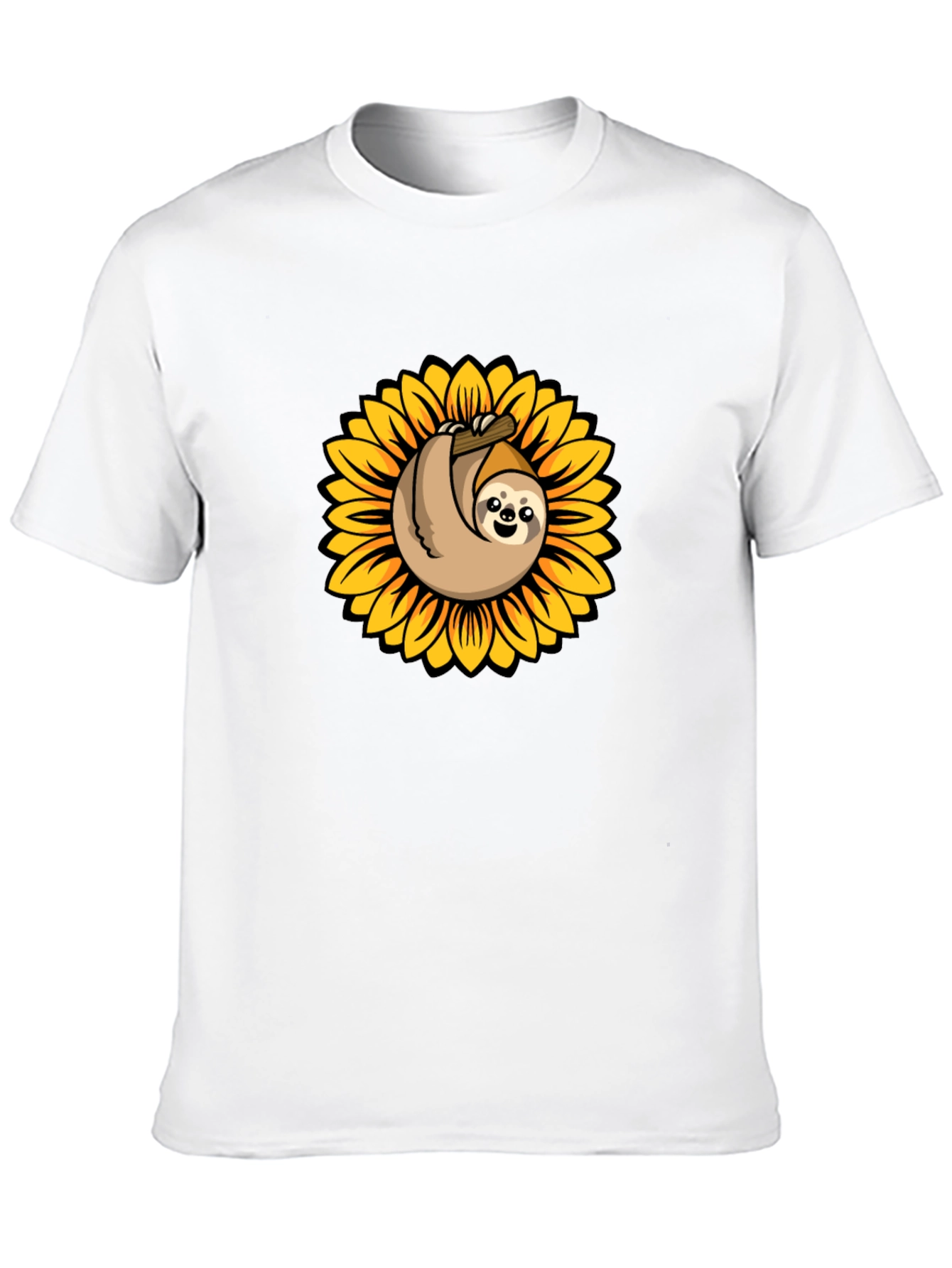 Sloth Sunflower Graphic Tee - Black Cotton T-Shirt