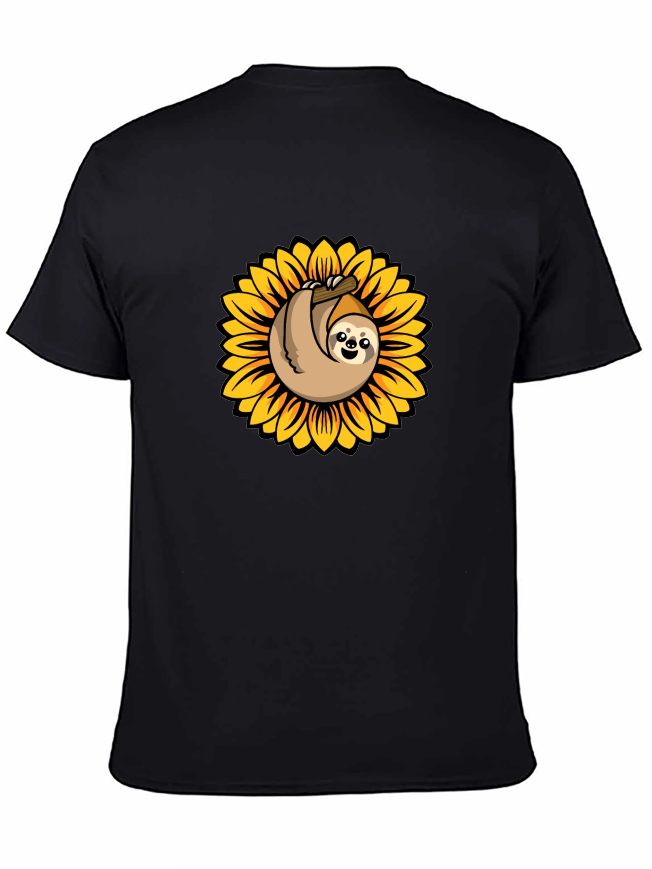 Sloth Sunflower Graphic Tee - Black Cotton T-Shirt
