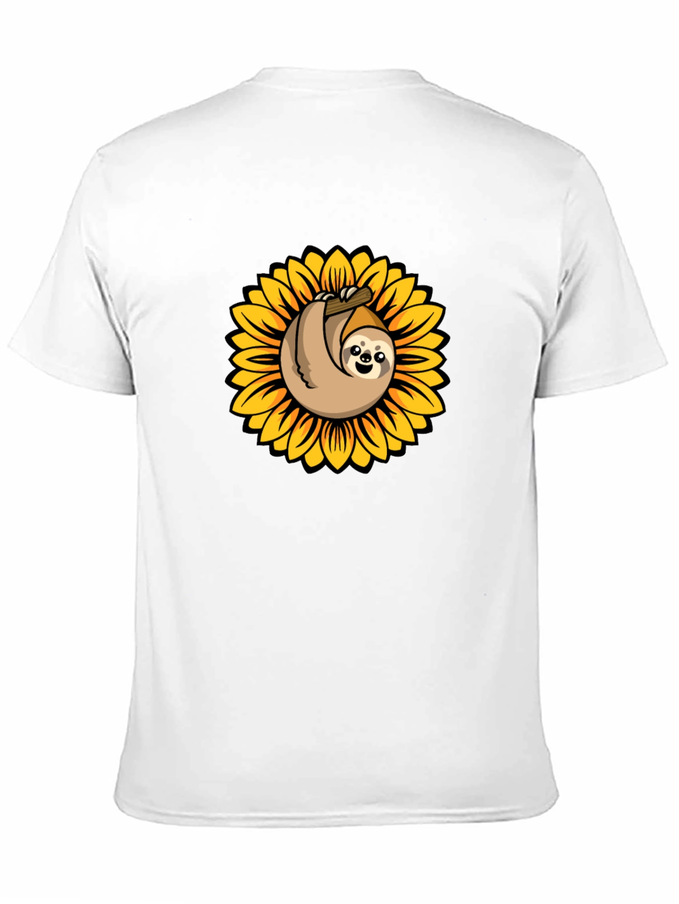 Sloth Sunflower Graphic Tee - Black Cotton T-Shirt