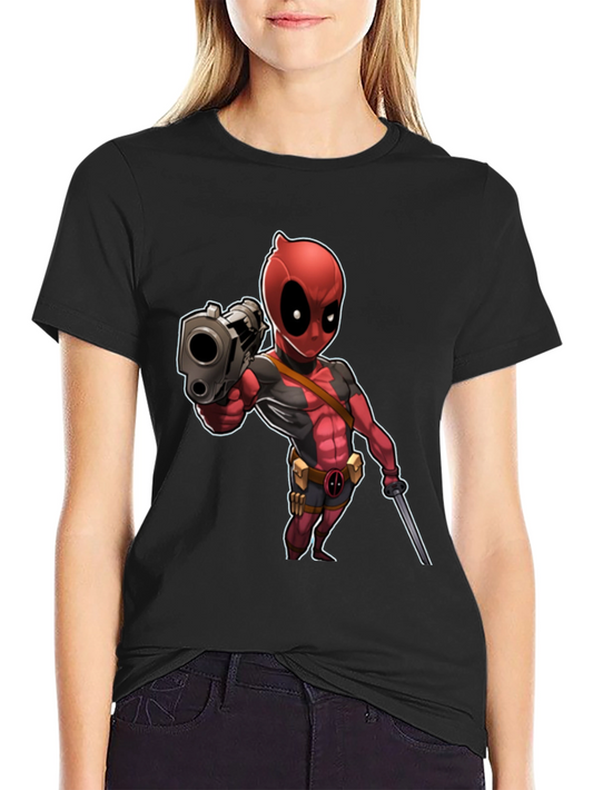 Deadpool Cartoon Graphic Print Black T-Shirt