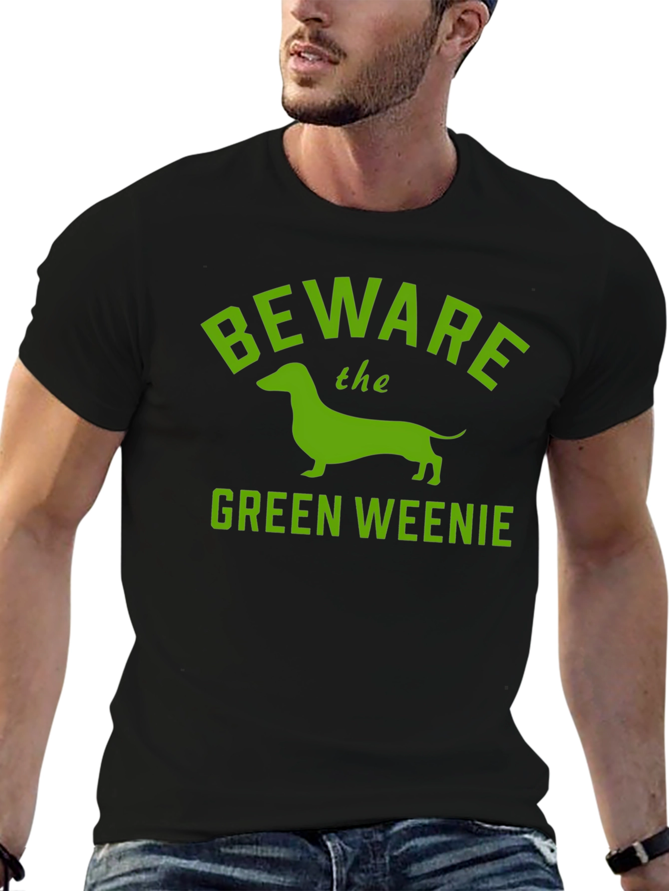 Beware Green Weenie T-Shirt Funny Dachshund Tee