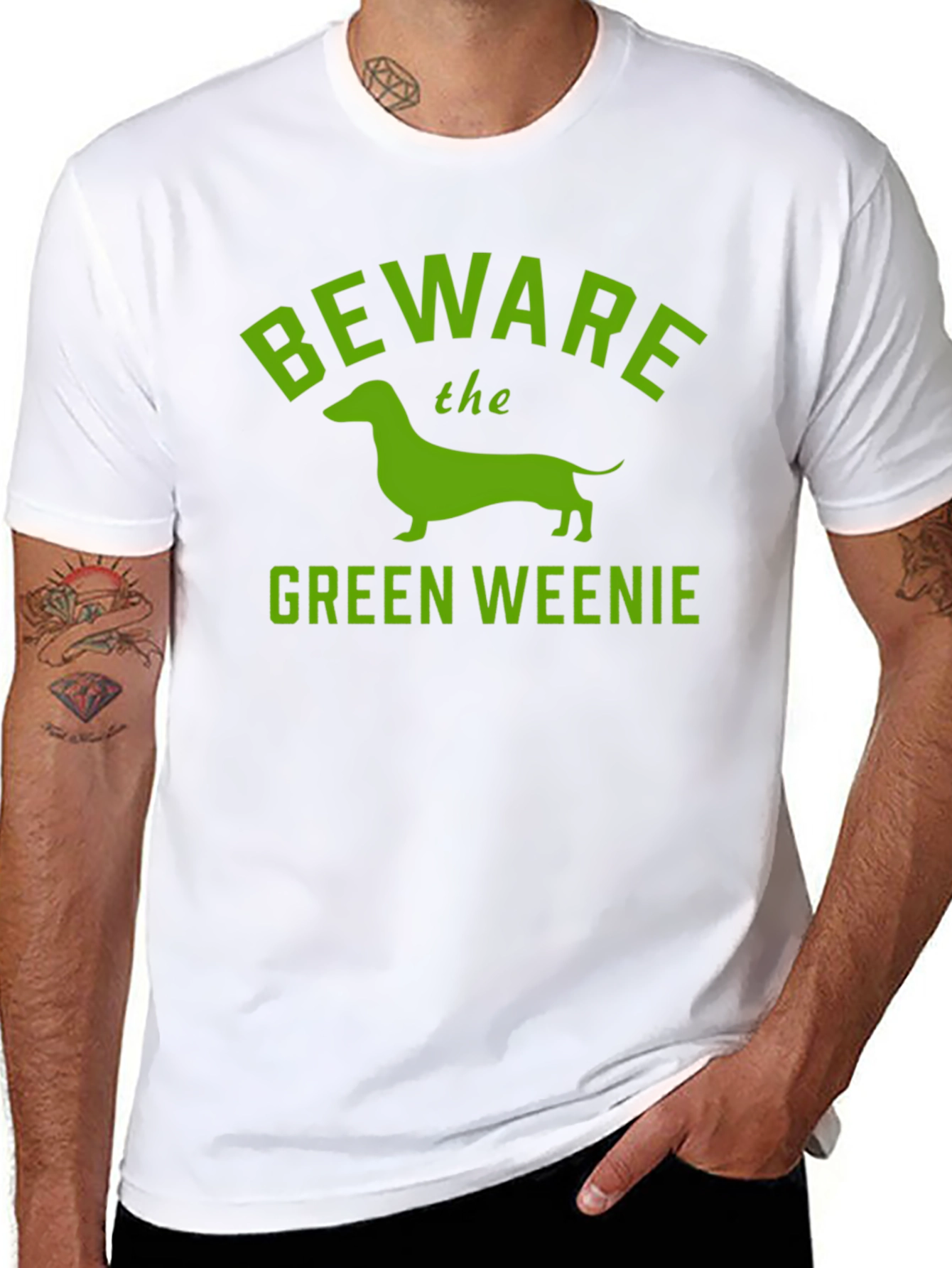 Beware Green Weenie T-Shirt Funny Dachshund Tee