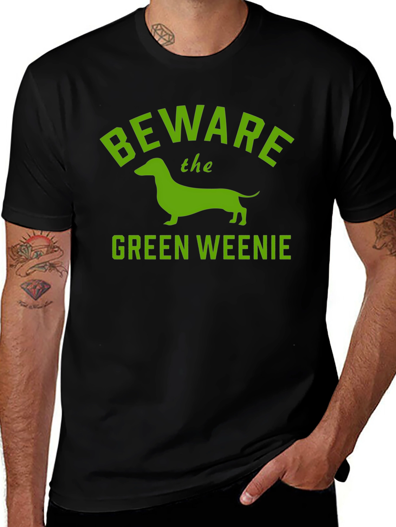 Beware Green Weenie T-Shirt Funny Dachshund Tee