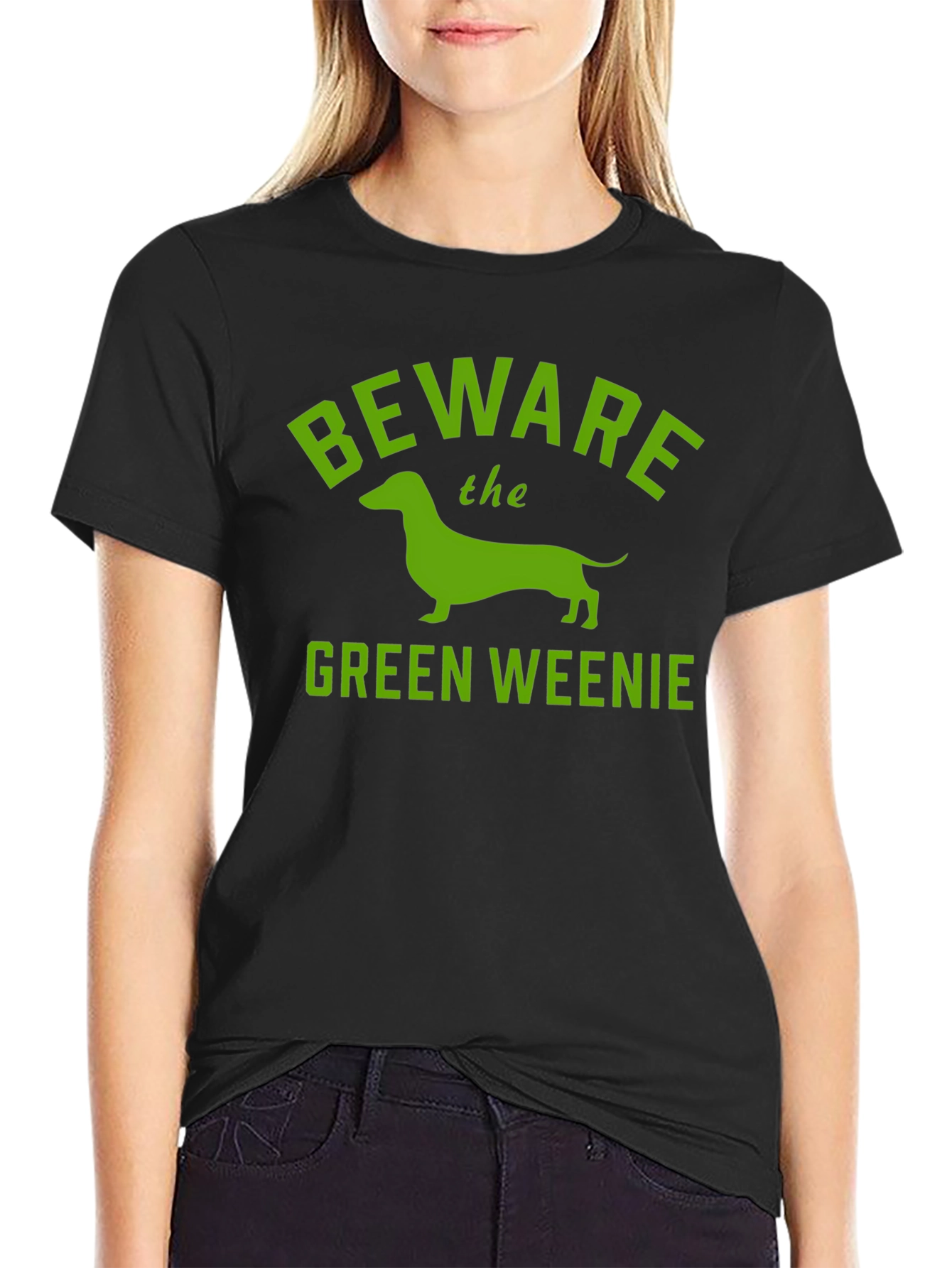 Beware Green Weenie T-Shirt Funny Dachshund Tee