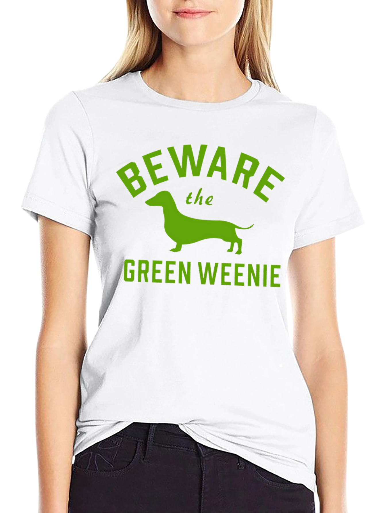 Beware Green Weenie T-Shirt Funny Dachshund Tee