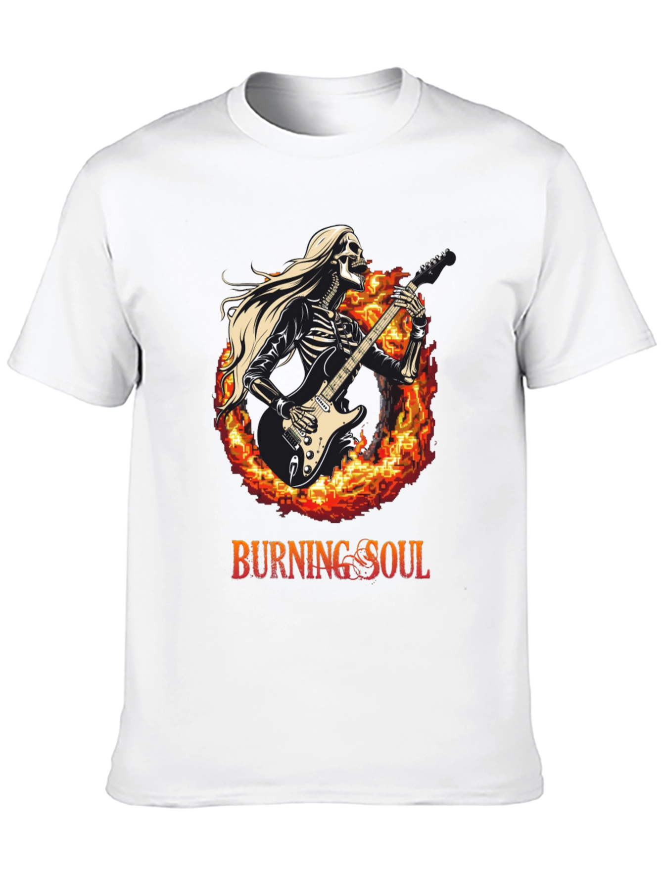 Burning Soul Skeleton Guitarist Black T-Shirt