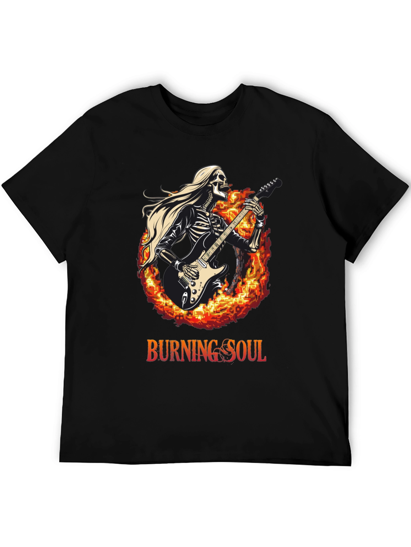 Burning Soul Skeleton Guitarist Black T-Shirt
