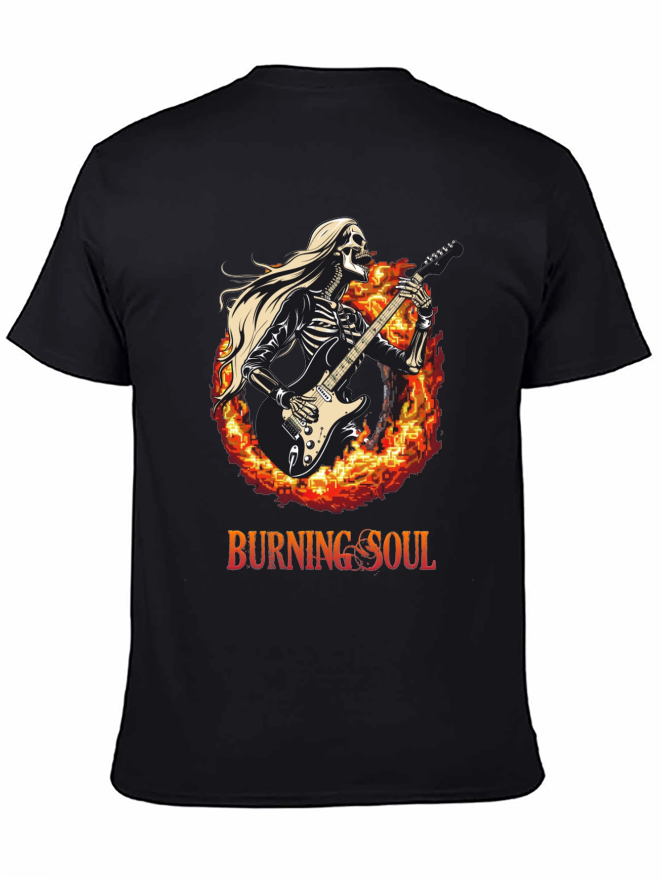 Burning Soul Skeleton Guitarist Black T-Shirt