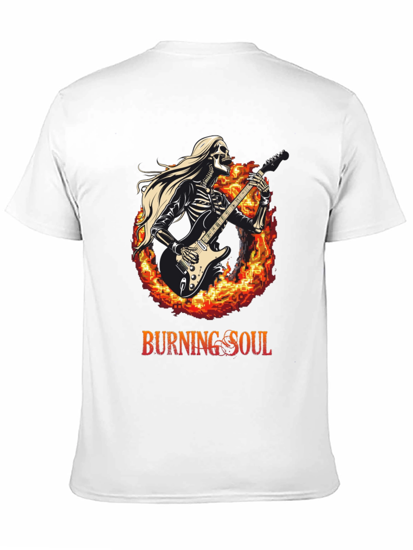 Burning Soul Skeleton Guitarist Black T-Shirt