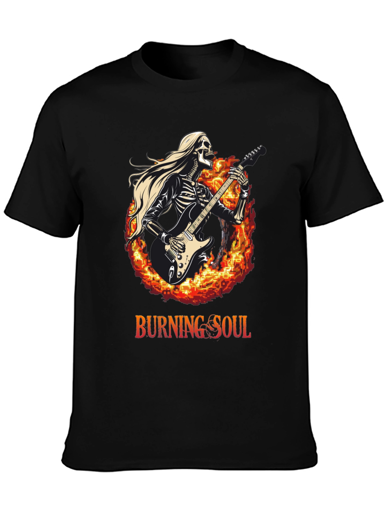 Burning Soul Skeleton Guitarist Black T-Shirt