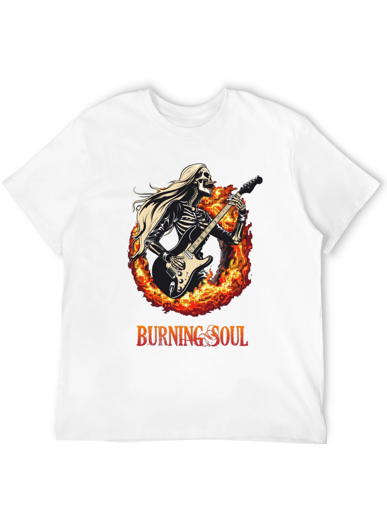 Burning Soul Skeleton Guitarist Black T-Shirt