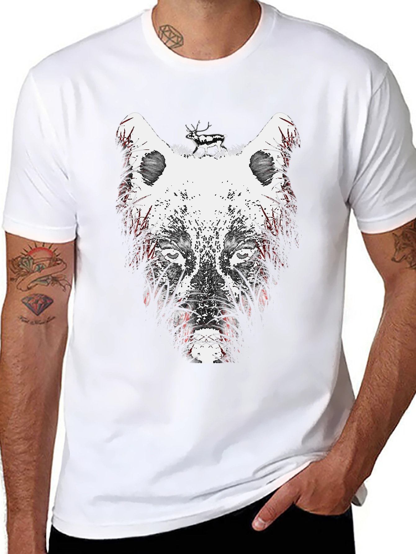 Wolf Graphic Print Crew Neck T-Shirt
