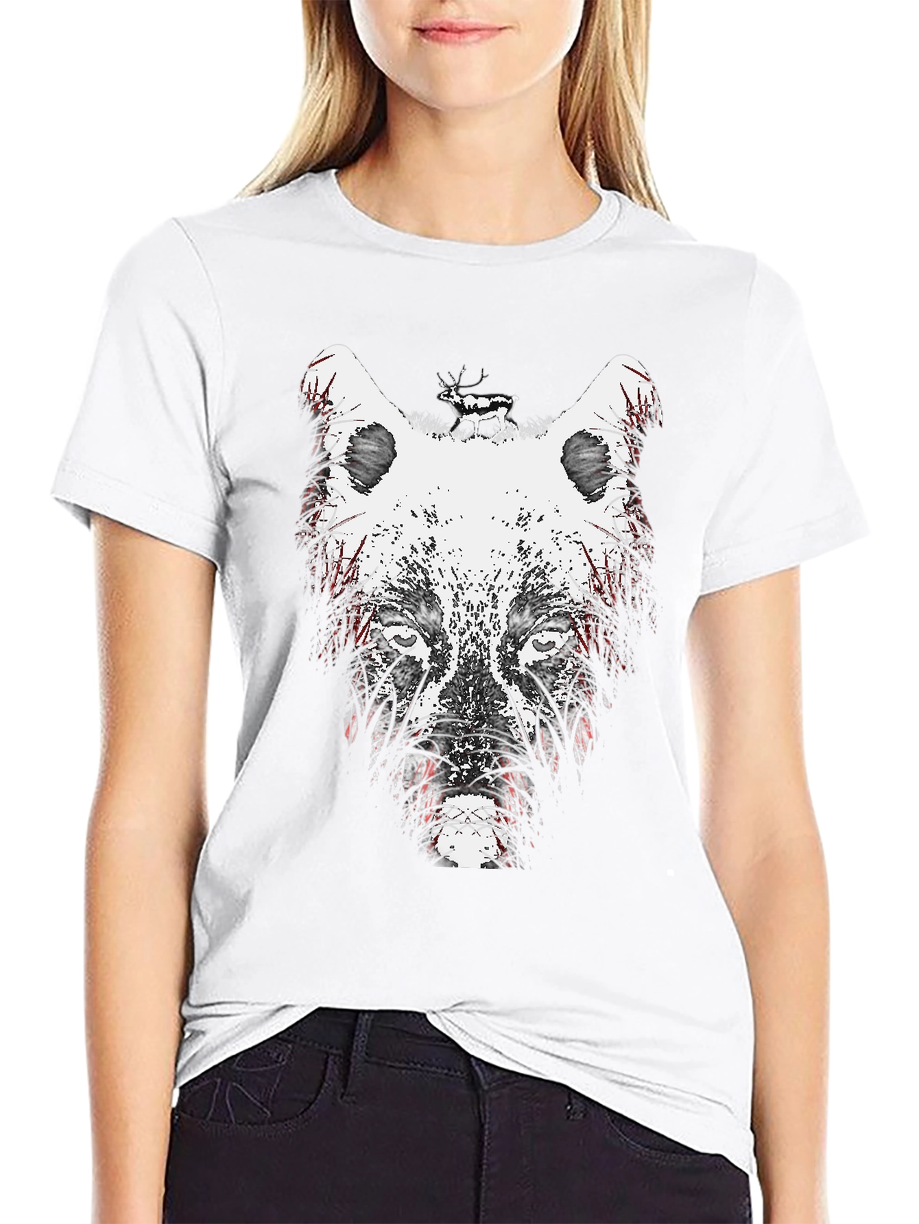 Wolf Graphic Print Crew Neck T-Shirt