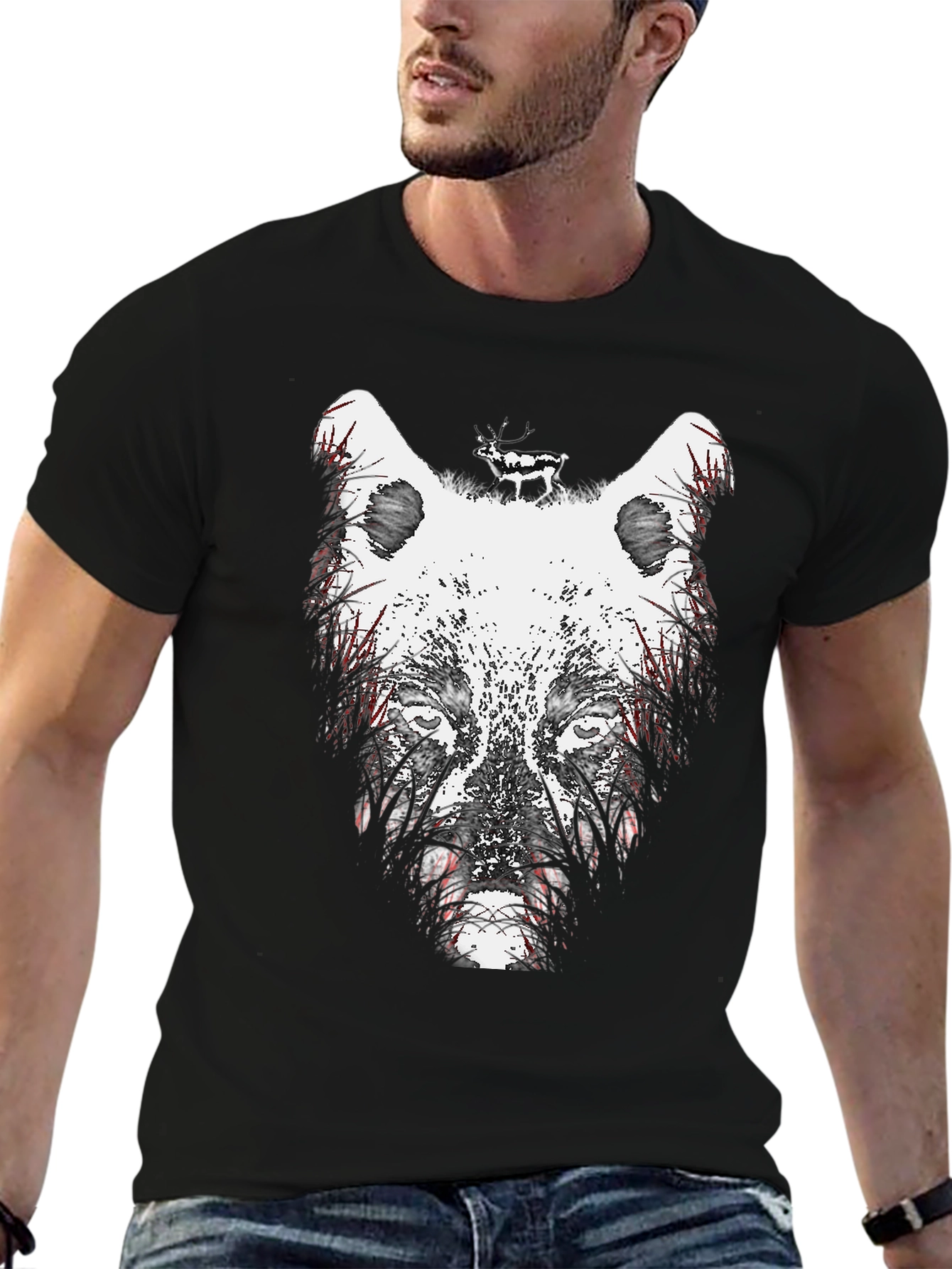 Wolf Graphic Print Crew Neck T-Shirt