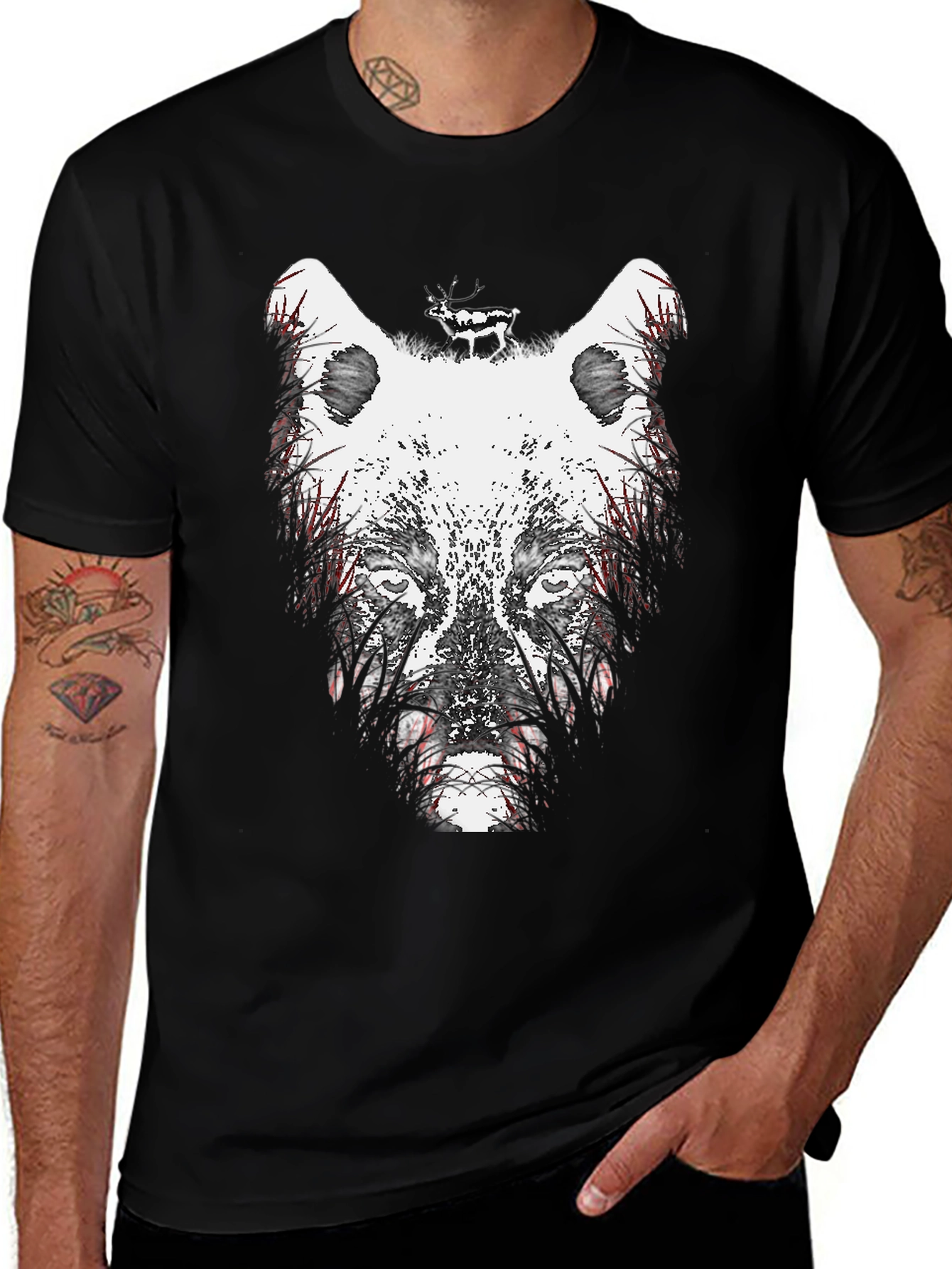 Wolf Graphic Print Crew Neck T-Shirt