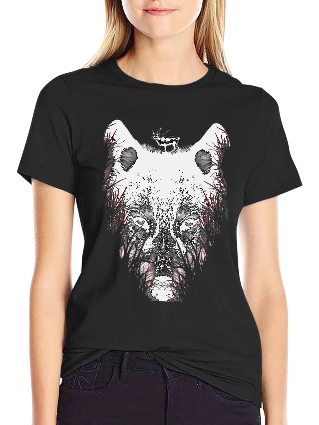 Wolf Graphic Print Crew Neck T-Shirt