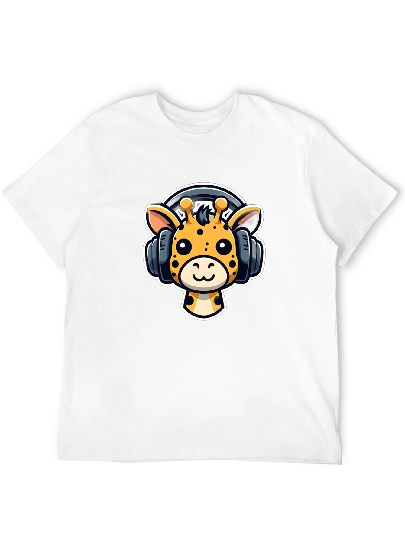 Cartoon Giraffe Headphones Graphic T-Shirt