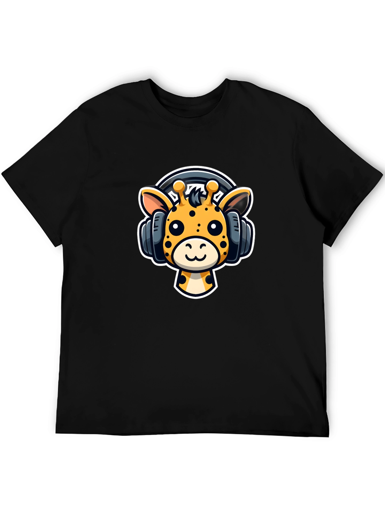 Cartoon Giraffe Headphones Graphic T-Shirt