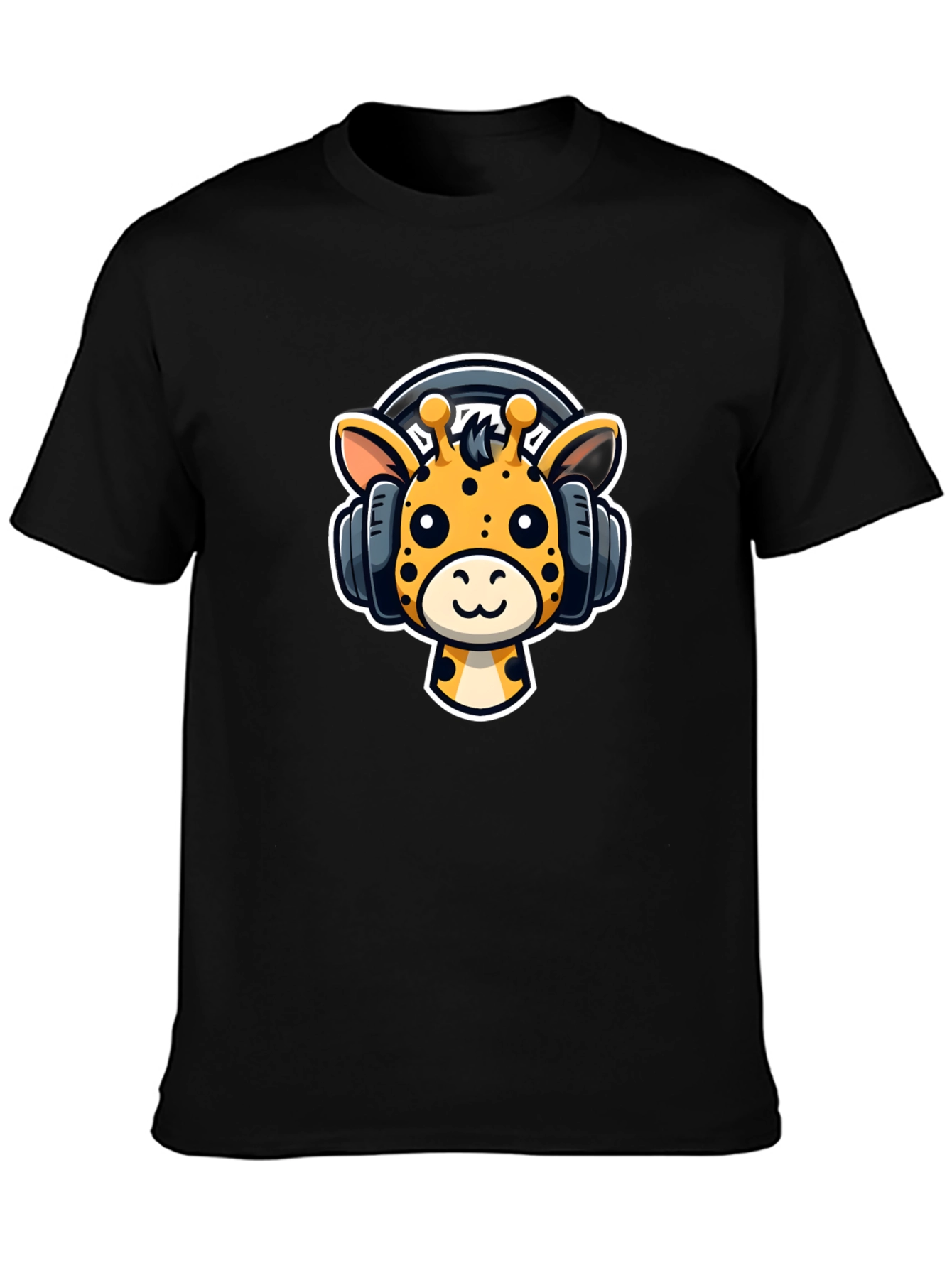 Cartoon Giraffe Headphones Graphic T-Shirt