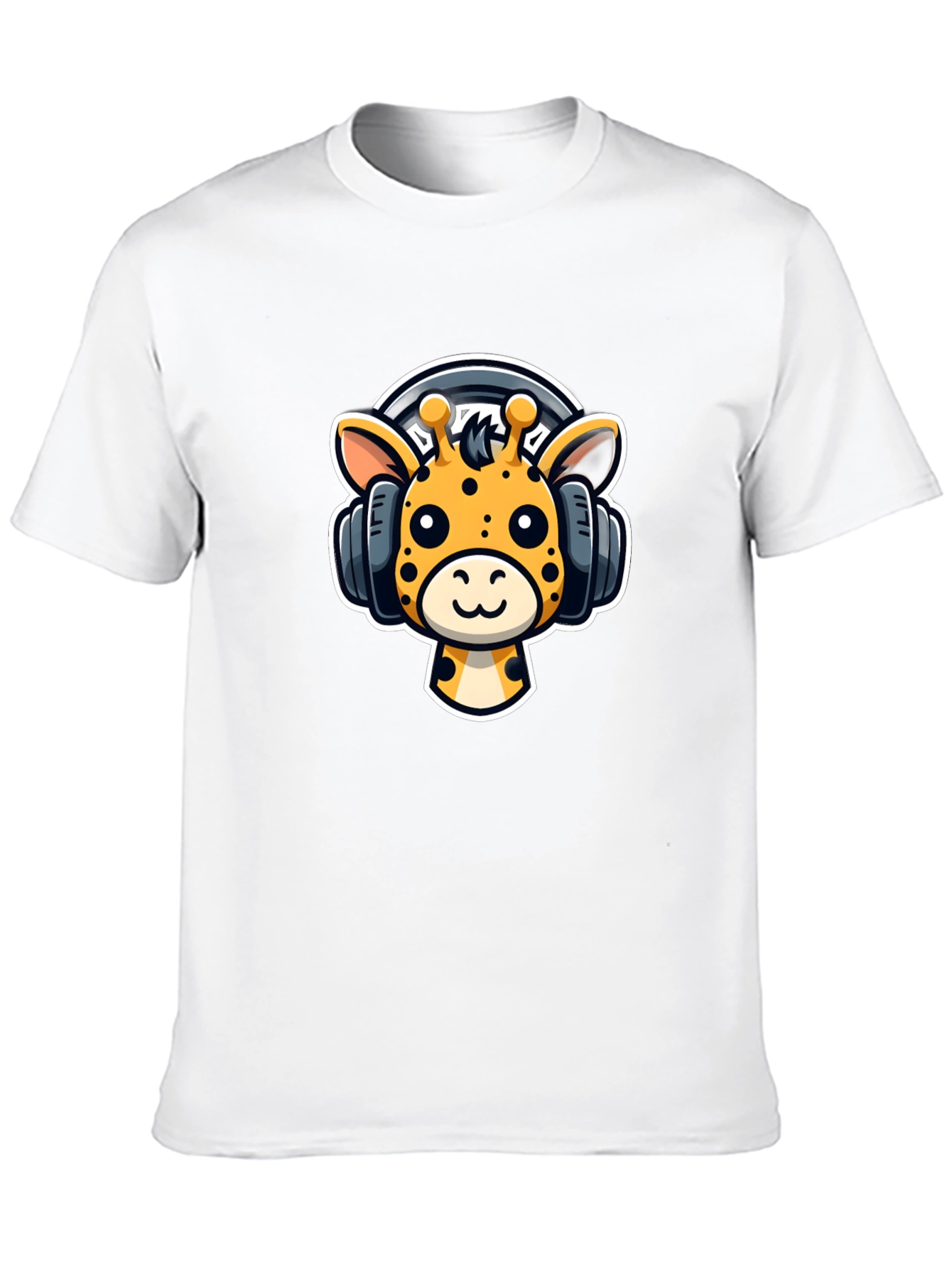 Cartoon Giraffe Headphones Graphic T-Shirt