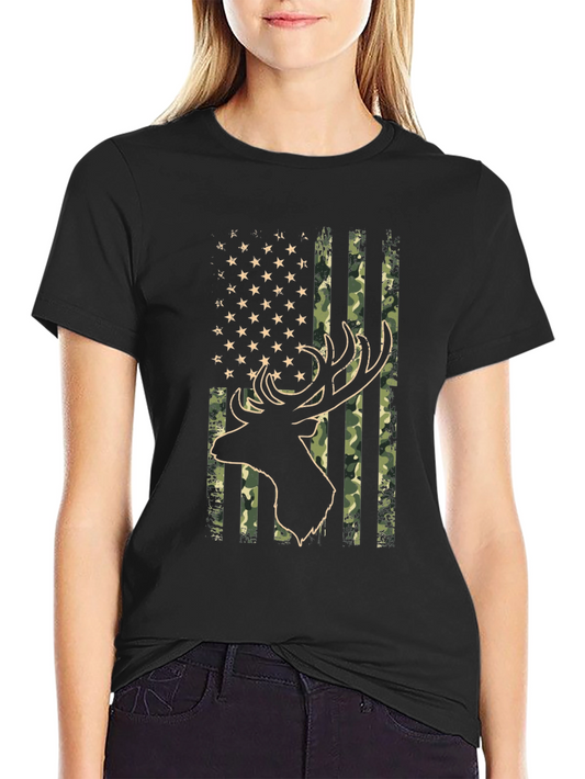 American Flag Camo Deer Head Graphic Tee - Black