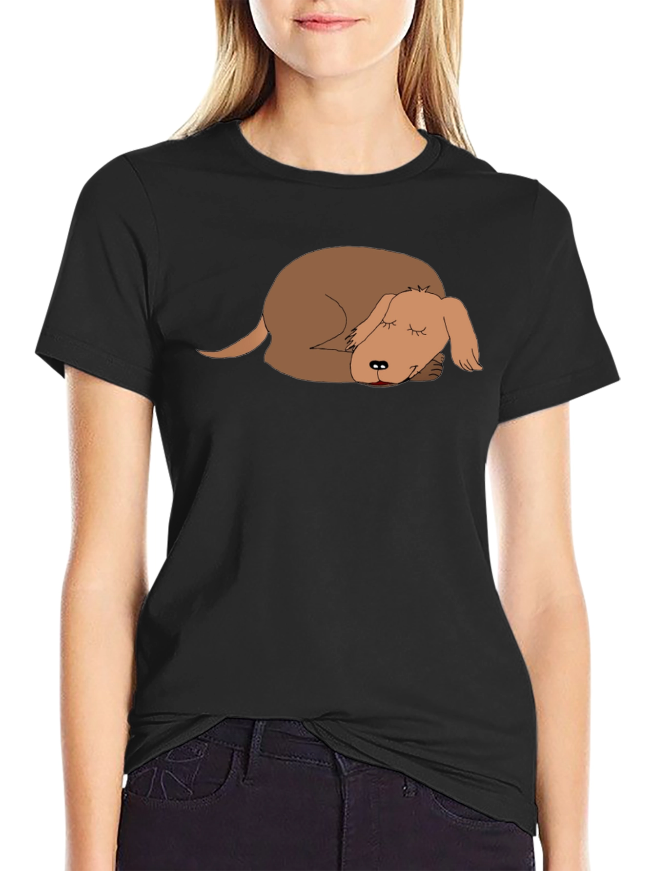 Sleeping Dog Graphic Tee - Casual Black T-Shirt