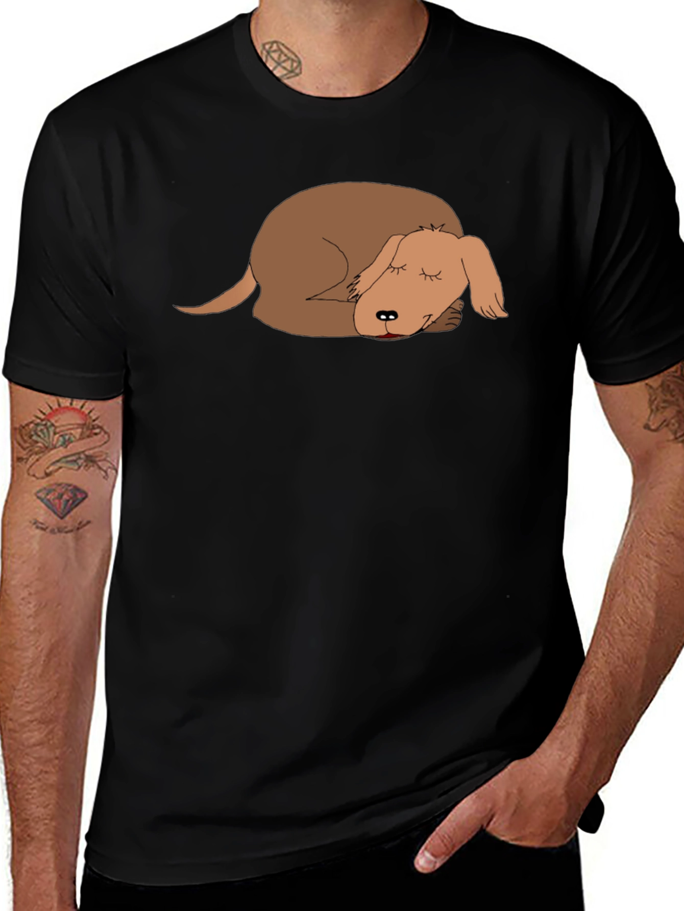 Sleeping Dog Graphic Tee - Casual Black T-Shirt