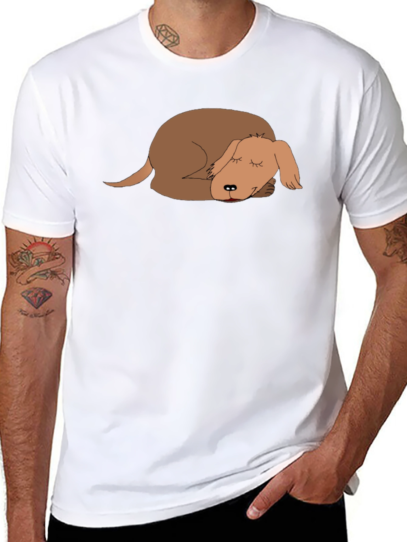 Sleeping Dog Graphic Tee - Casual Black T-Shirt