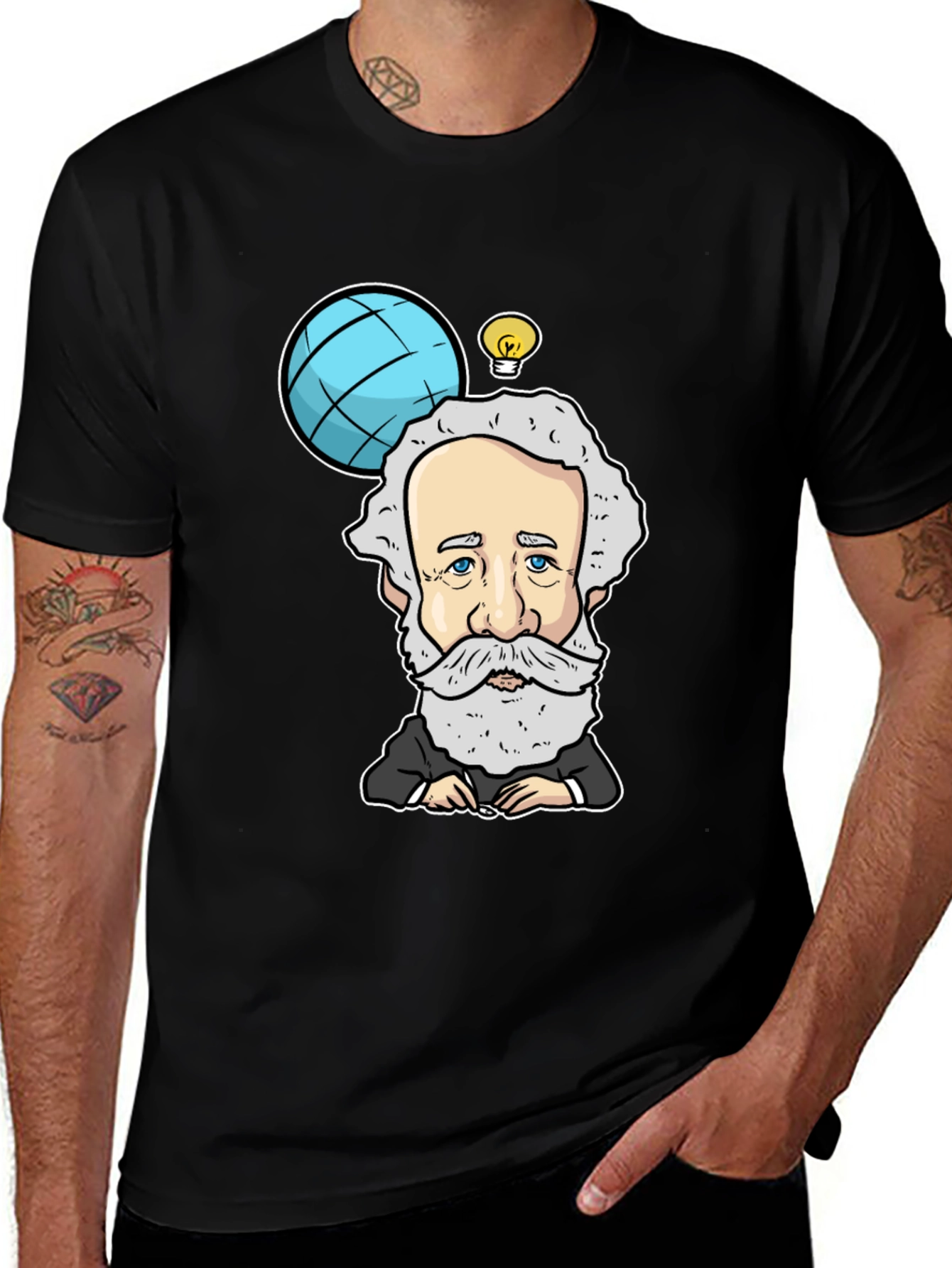 Cartoon Scientist Graphic Black T-Shirt