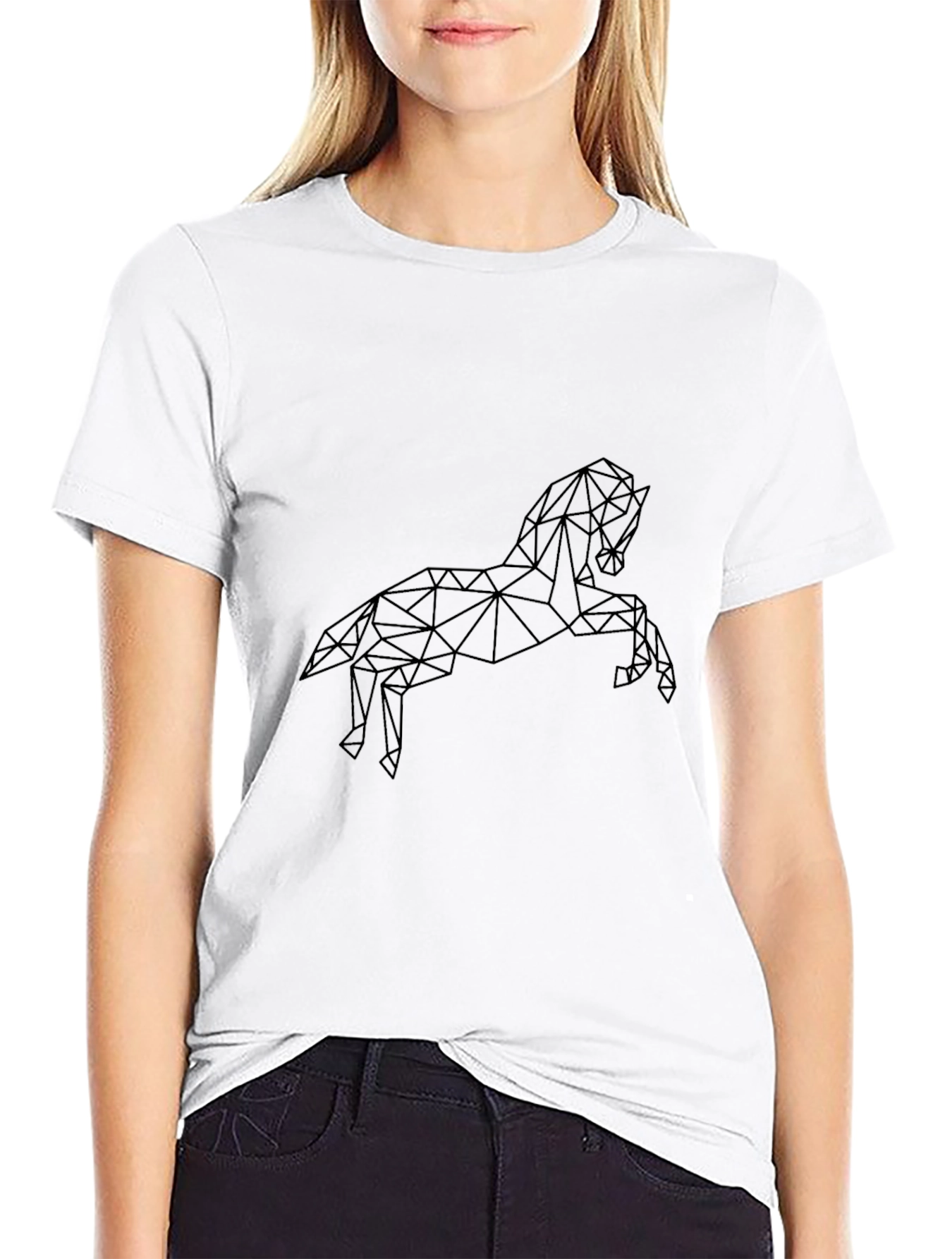 Geometric Horse Graphic Tee - Stylish Black T-Shirt