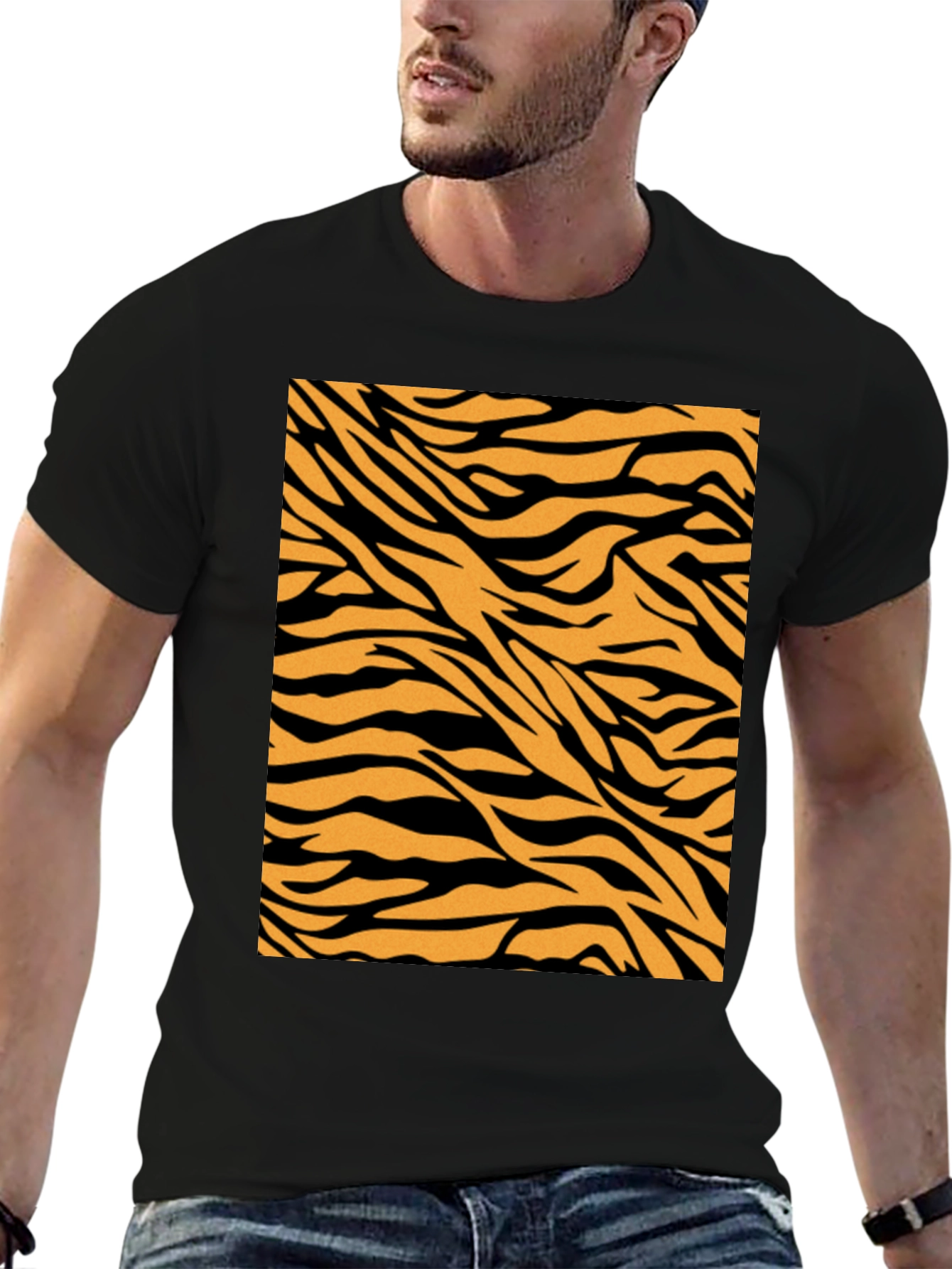 Tiger Stripe Graphic Tee - Black Cotton Comfort