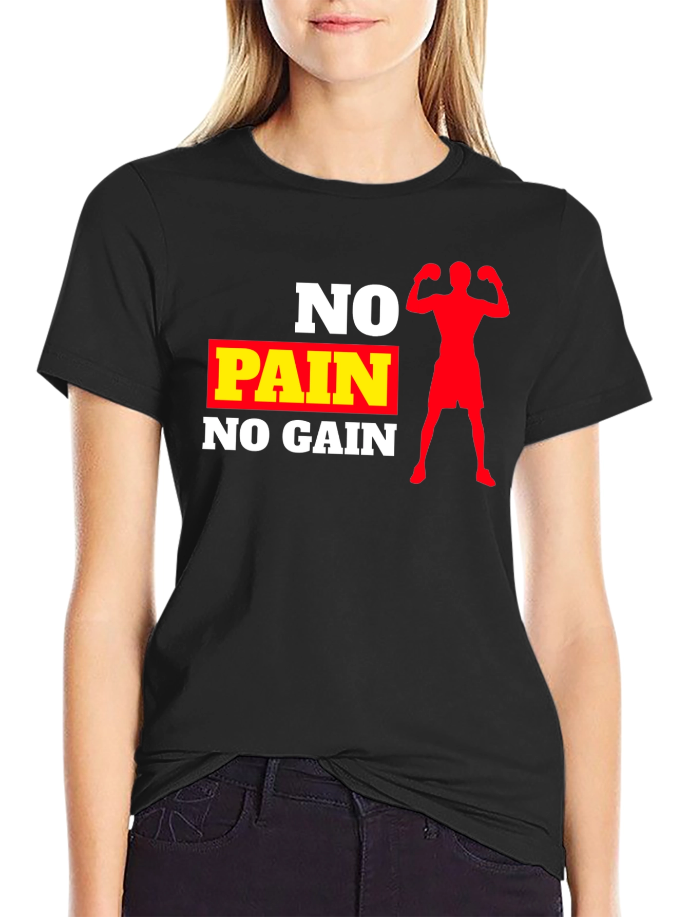 No Pain No Gain Black Graphic T-Shirt