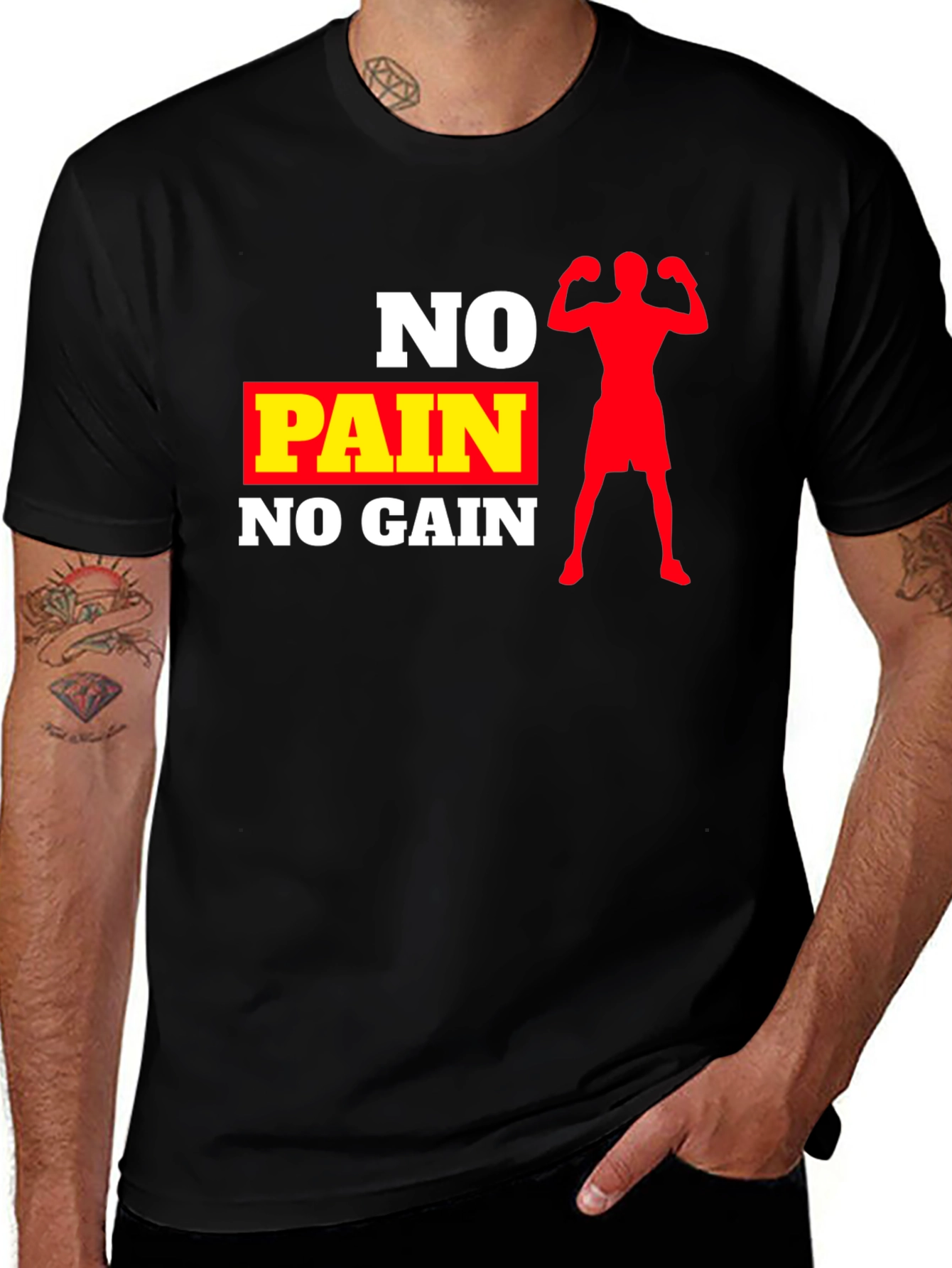 No Pain No Gain Black Graphic T-Shirt