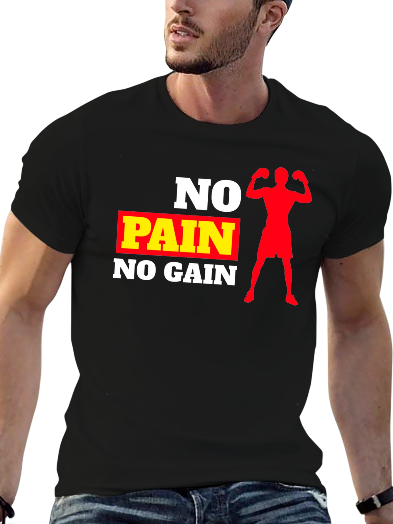 No Pain No Gain Black Graphic T-Shirt